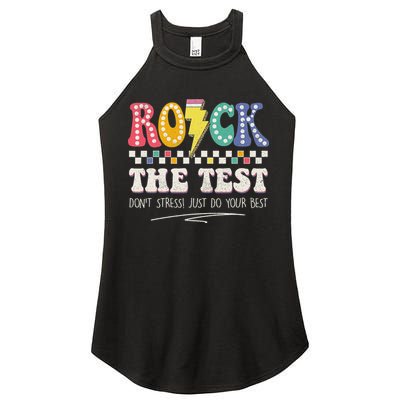 Funny Rock The Test Don't Stress Testing Day Teacher Student Women's Perfect Tri Rocker Tank