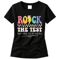 Funny Rock The Test Don't Stress Testing Day Teacher Student Womens T-Shirt