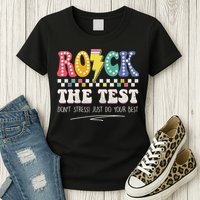 Funny Rock The Test Don't Stress Testing Day Teacher Student Womens T-Shirt