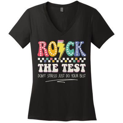 Funny Rock The Test Don't Stress Testing Day Teacher Student Women's V-Neck T-Shirt