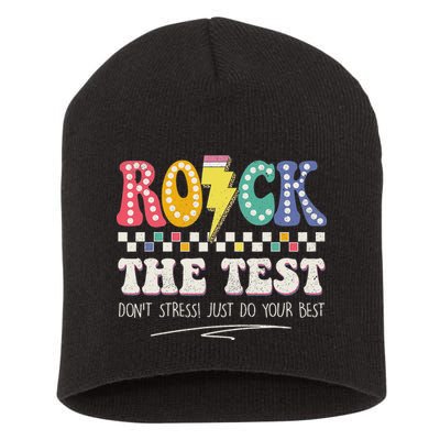 Funny Rock The Test Don't Stress Testing Day Teacher Student Short Acrylic Beanie