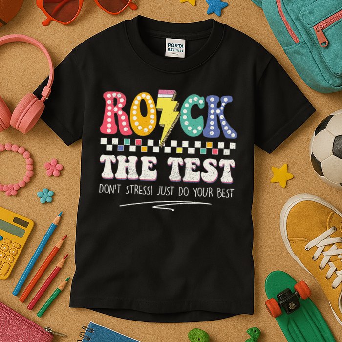 Funny Rock The Test Don't Stress Testing Day Teacher Student Kids T-Shirt