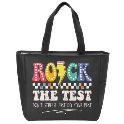 Funny Rock The Test Don't Stress Testing Day Teacher Student Zip Tote Bag