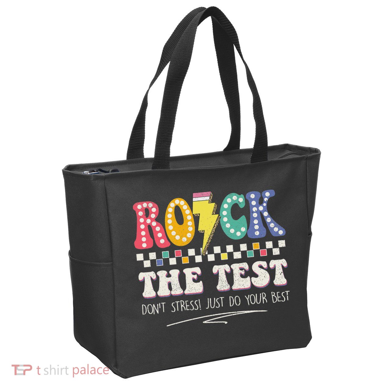 Funny Rock The Test Don't Stress Testing Day Teacher Student Zip Tote Bag
