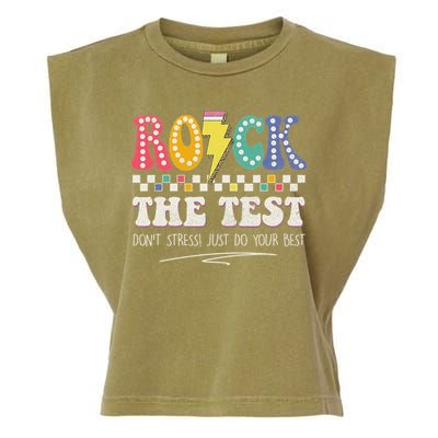 Funny Rock The Test Don't Stress Testing Day Teacher Student Garment-Dyed Women's Muscle Tee