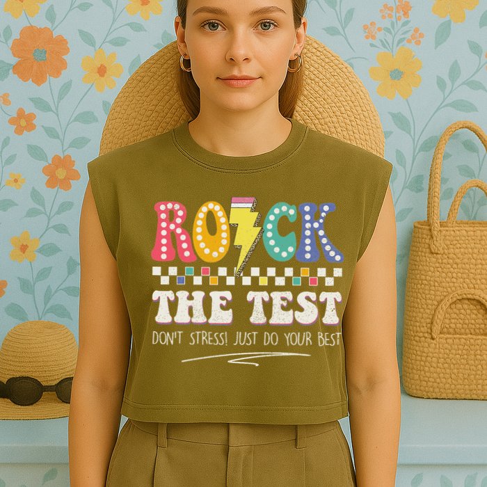 Funny Rock The Test Don't Stress Testing Day Teacher Student Garment-Dyed Women's Muscle Tee