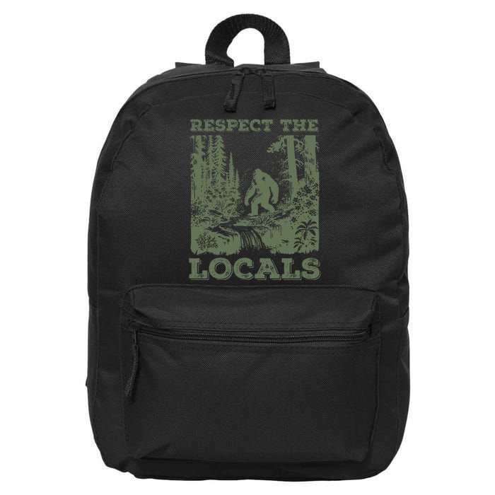 Funny Respect The Locals Big Foot Sasquatch Yeti Walking In The Forest Vintage 16 in Basic Backpack