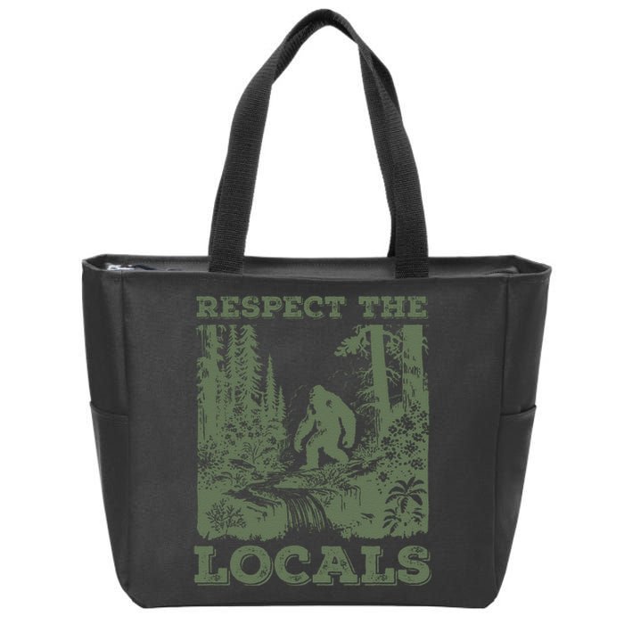 Funny Respect The Locals Big Foot Sasquatch Yeti Walking In The Forest Vintage Zip Tote Bag