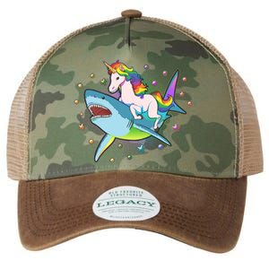 Funny Rainbow Unicorn Riding Shark Legacy Tie Dye Trucker Hat