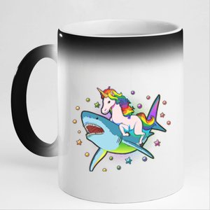 Funny Rainbow Unicorn Riding Shark 11oz Black Color Changing Mug