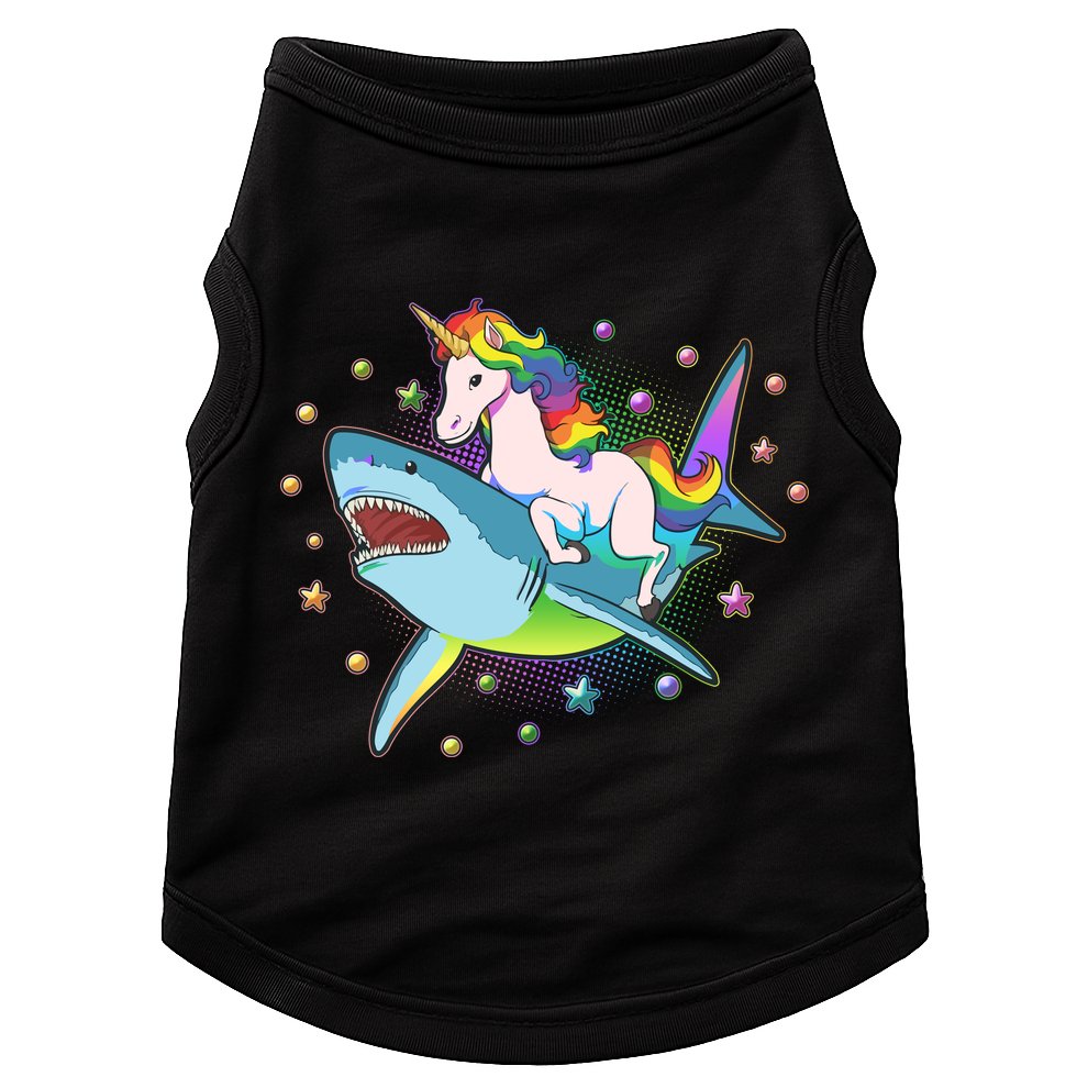 Funny Rainbow Unicorn Riding Shark Doggie Tank