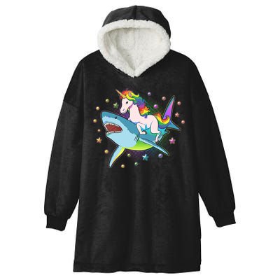 Funny Rainbow Unicorn Riding Shark Hooded Wearable Blanket