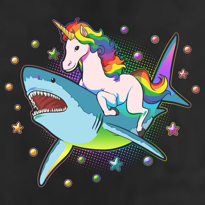 Funny Rainbow Unicorn Riding Shark Beanie