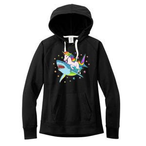 Funny Rainbow Unicorn Riding Shark Women's Fleece Hoodie