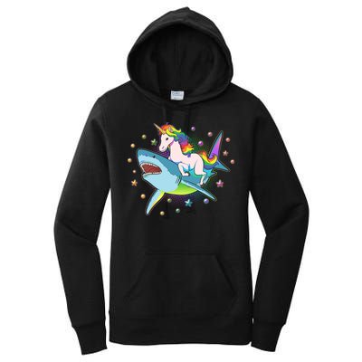 Funny Rainbow Unicorn Riding Shark Women's Pullover Hoodie
