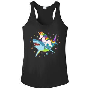 Funny Rainbow Unicorn Riding Shark Ladies PosiCharge Competitor Racerback Tank