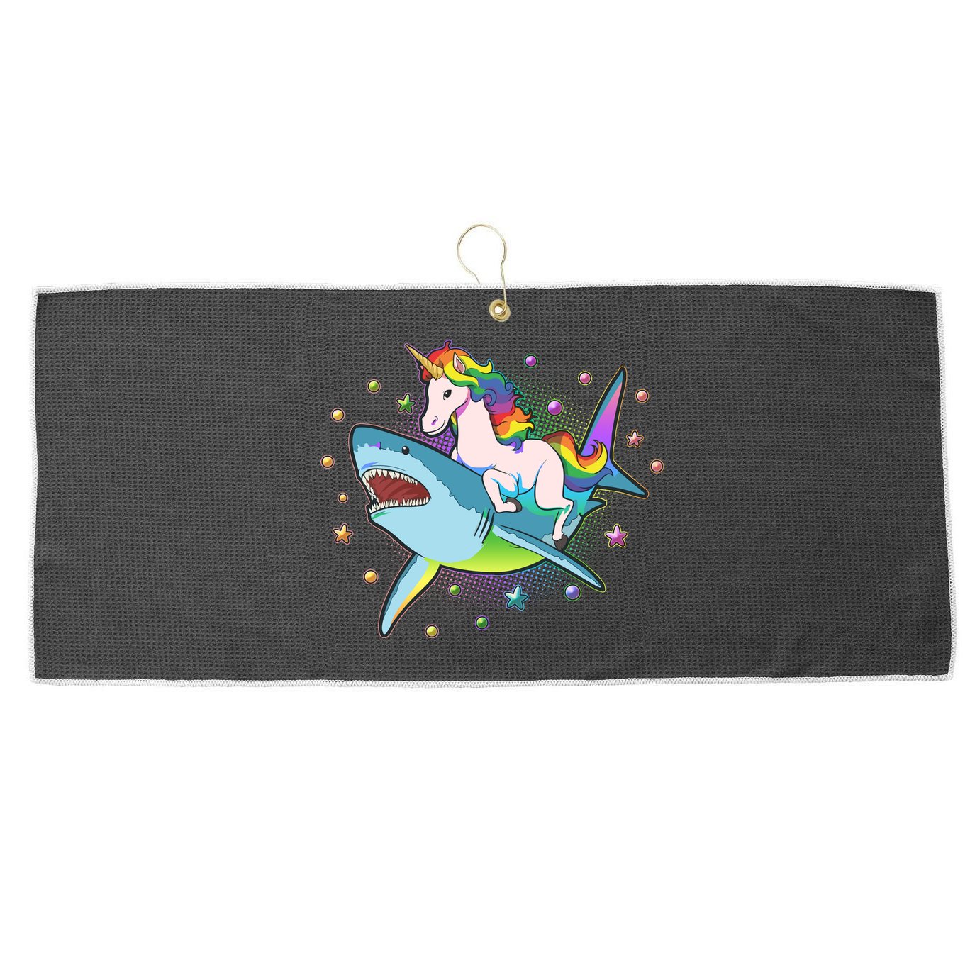 Funny Rainbow Unicorn Riding Shark Large Microfiber Waffle Golf Towel