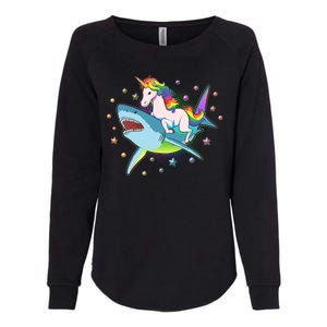 Funny Rainbow Unicorn Riding Shark Womens California Wash Sweatshirt