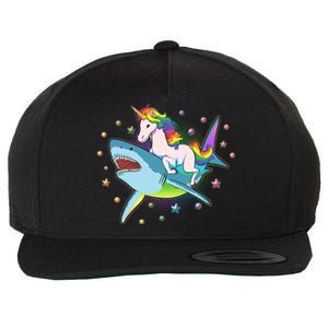 Funny Rainbow Unicorn Riding Shark Wool Snapback Cap