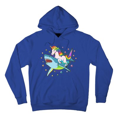 Funny Rainbow Unicorn Riding Shark Hoodie