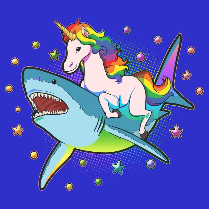 Funny Rainbow Unicorn Riding Shark Apron