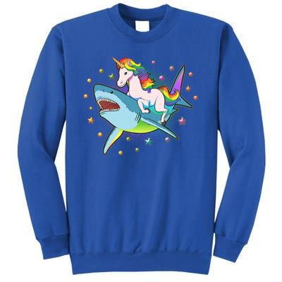 Funny Rainbow Unicorn Riding Shark Sweatshirt