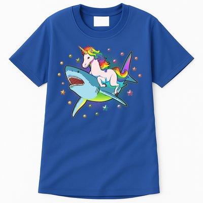 Funny Rainbow Unicorn Riding Shark Tall T-Shirt