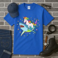 Funny Rainbow Unicorn Riding Shark Tall T-Shirt