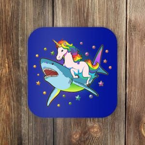 Funny Rainbow Unicorn Riding Shark Coaster