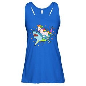 Funny Rainbow Unicorn Riding Shark Ladies Essential Flowy Tank