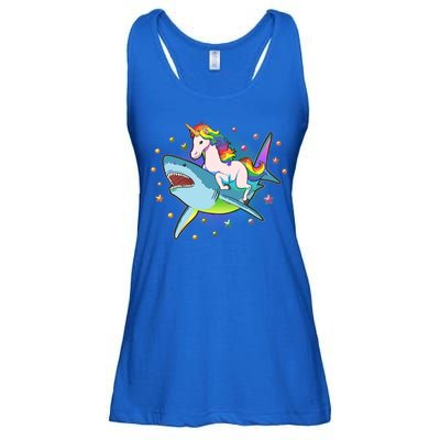 Funny Rainbow Unicorn Riding Shark Ladies Essential Flowy Tank