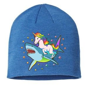 Funny Rainbow Unicorn Riding Shark Sustainable Beanie