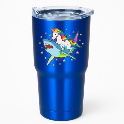 Funny Rainbow Unicorn Riding Shark Tumbler