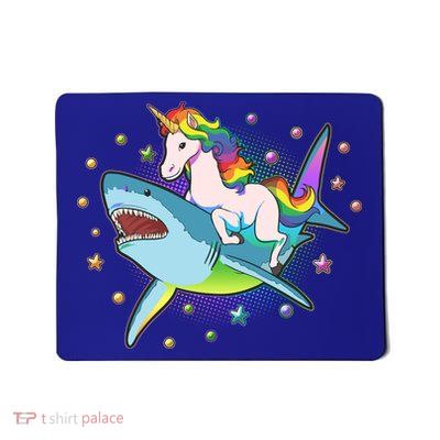 Funny Rainbow Unicorn Riding Shark Mousepad
