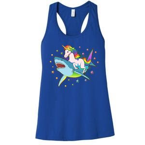 Funny Rainbow Unicorn Riding Shark Women's Racerback Tank