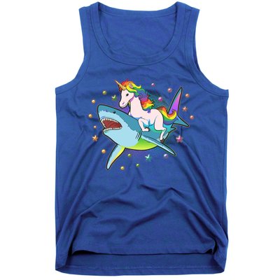 Funny Rainbow Unicorn Riding Shark Tank Top