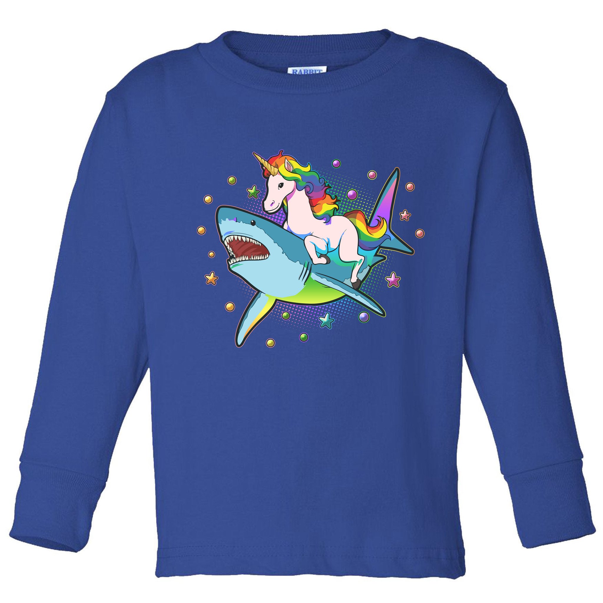 Funny Rainbow Unicorn Riding Shark Toddler Long Sleeve Shirt