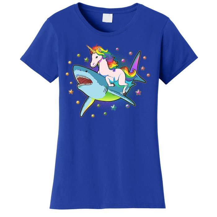 Funny Rainbow Unicorn Riding Shark Women's T-Shirt