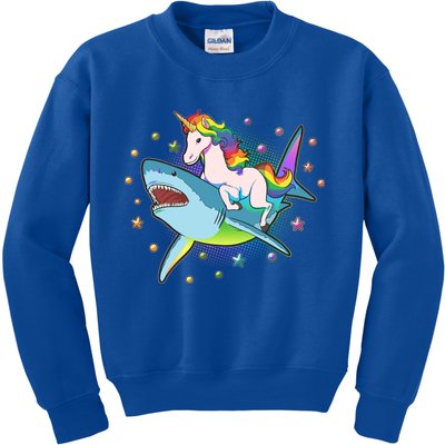 Funny Rainbow Unicorn Riding Shark Kids Sweatshirt