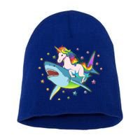 Funny Rainbow Unicorn Riding Shark Short Acrylic Beanie