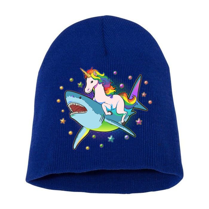 Funny Rainbow Unicorn Riding Shark Short Acrylic Beanie