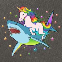 Funny Rainbow Unicorn Riding Shark Cotton Canvas Backpack