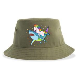 Funny Rainbow Unicorn Riding Shark Sustainable Bucket Hat