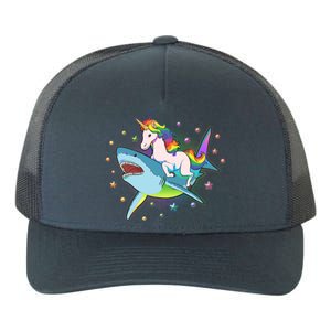 Funny Rainbow Unicorn Riding Shark Yupoong Adult 5-Panel Trucker Hat