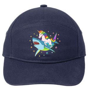 Funny Rainbow Unicorn Riding Shark 7-Panel Snapback Hat