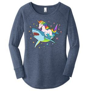 Funny Rainbow Unicorn Riding Shark Women's Perfect Tri Tunic Long Sleeve Shirt