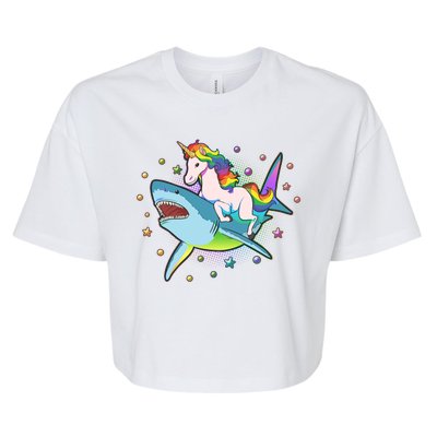 Funny Rainbow Unicorn Riding Shark Bella+Canvas Jersey Crop Tee