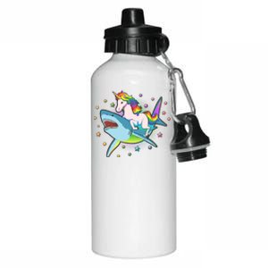 Funny Rainbow Unicorn Riding Shark Aluminum Water Bottle