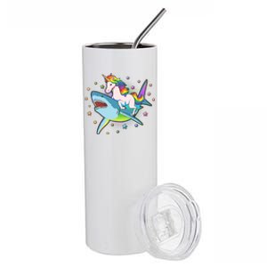 Funny Rainbow Unicorn Riding Shark Stainless Steel Tumbler