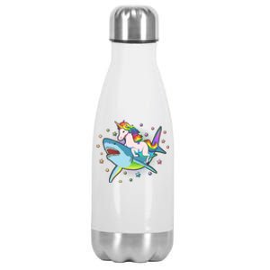 Funny Rainbow Unicorn Riding Shark Stainless Steel Insulated Water Bottle